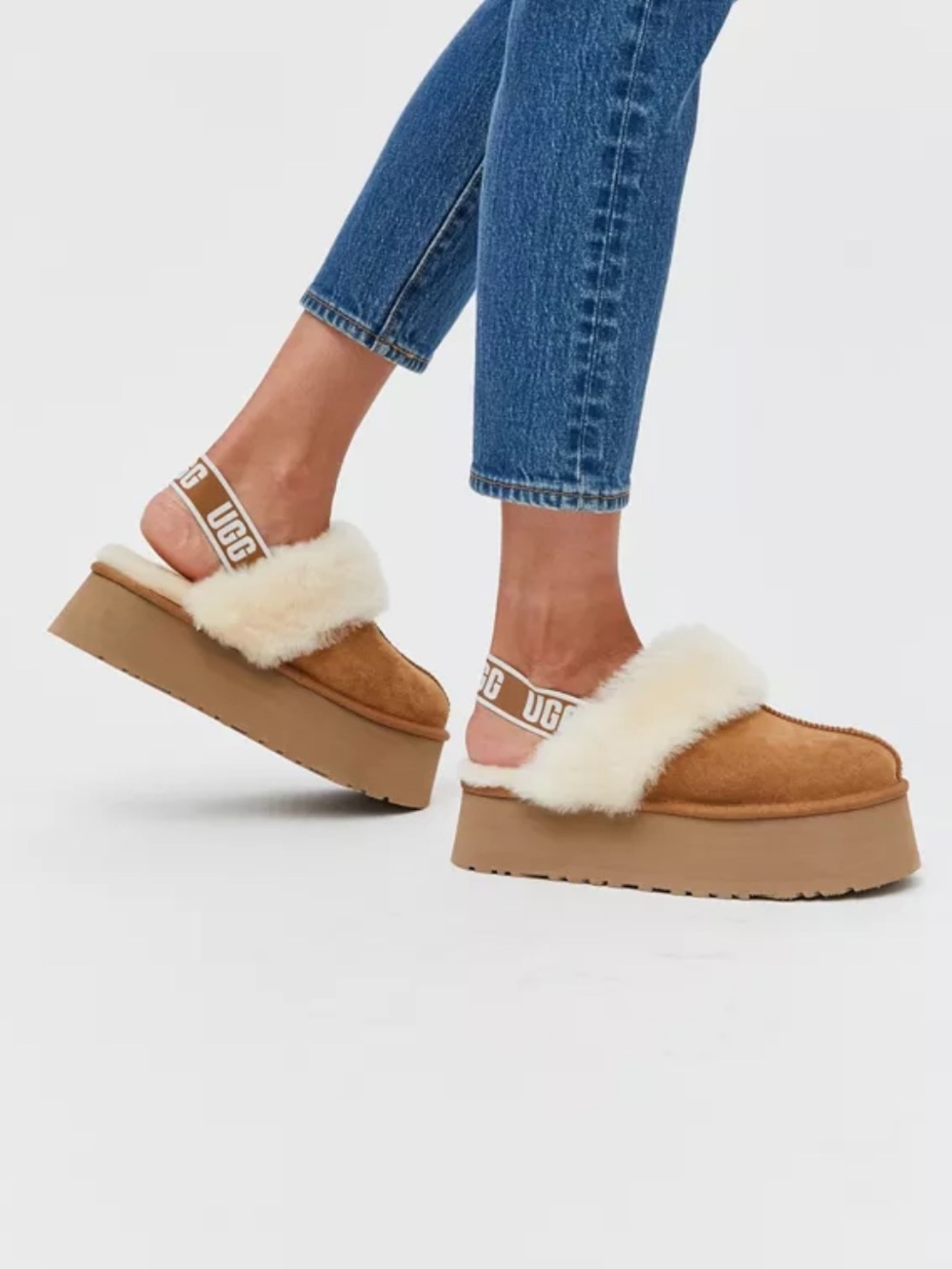 UGG Funkette Chestnut Fluff Slide Platform Slipper Women’s US 8